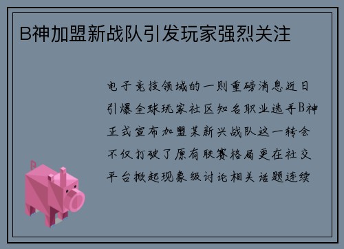B神加盟新战队引发玩家强烈关注