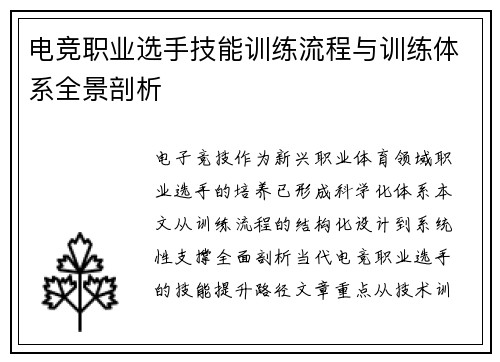 电竞职业选手技能训练流程与训练体系全景剖析